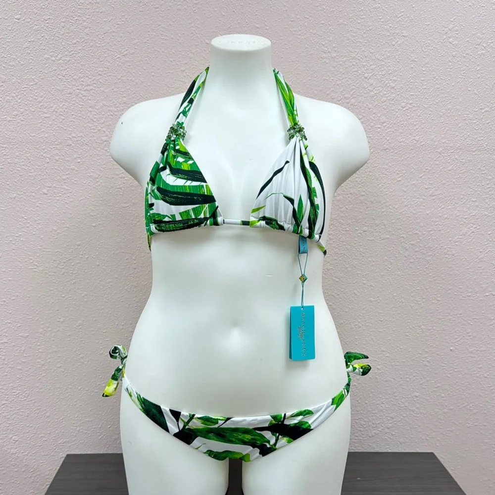 Tropical Leaf Print Bikini Set - Picture 3 of 8